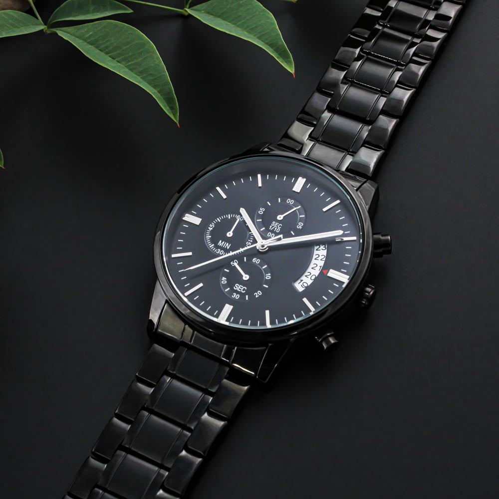Son Journey In Life, Engraved Black Chronograph Watch, Gift for Son from Dad
