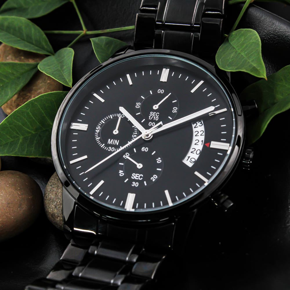 Son Journey In Life, Engraved Black Chronograph Watch, Gift for Son from Dad