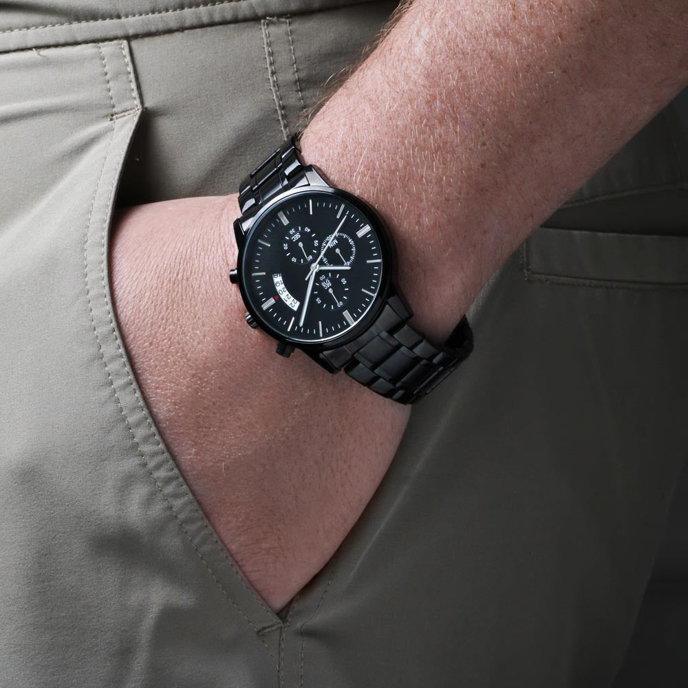 Son Journey In Life, Engraved Black Chronograph Watch, Gift for Son from Dad