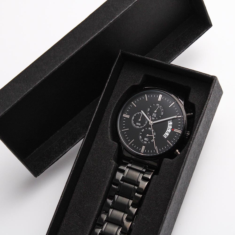 Son In My Heart, Engraved Black Chronograph Watch, Christmas Gift Idea for Son from Dad