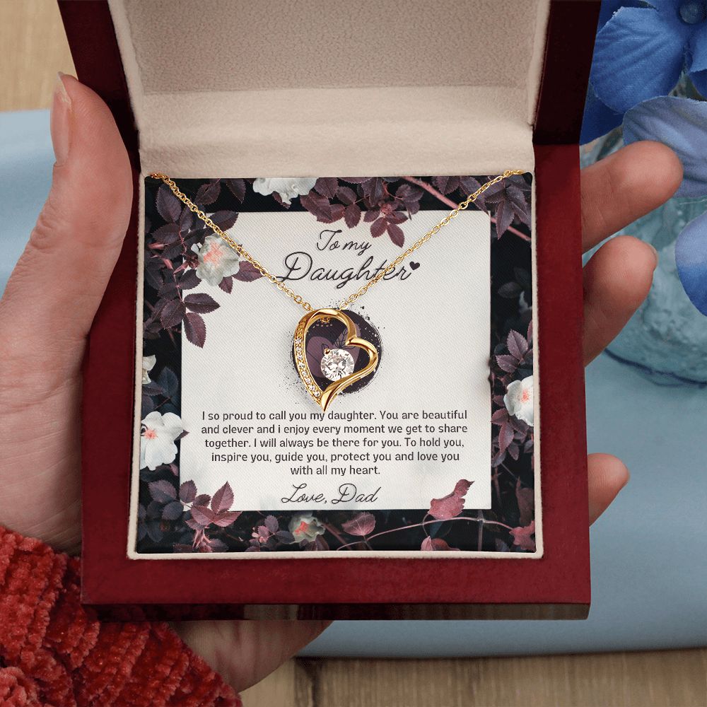 Proud To Call You My Daughter Necklace Gift with Message Card, 18k Yellow Gold Jewelry Gift to Daughter, Meaningful Gift for Daughter from Dad on Christmas