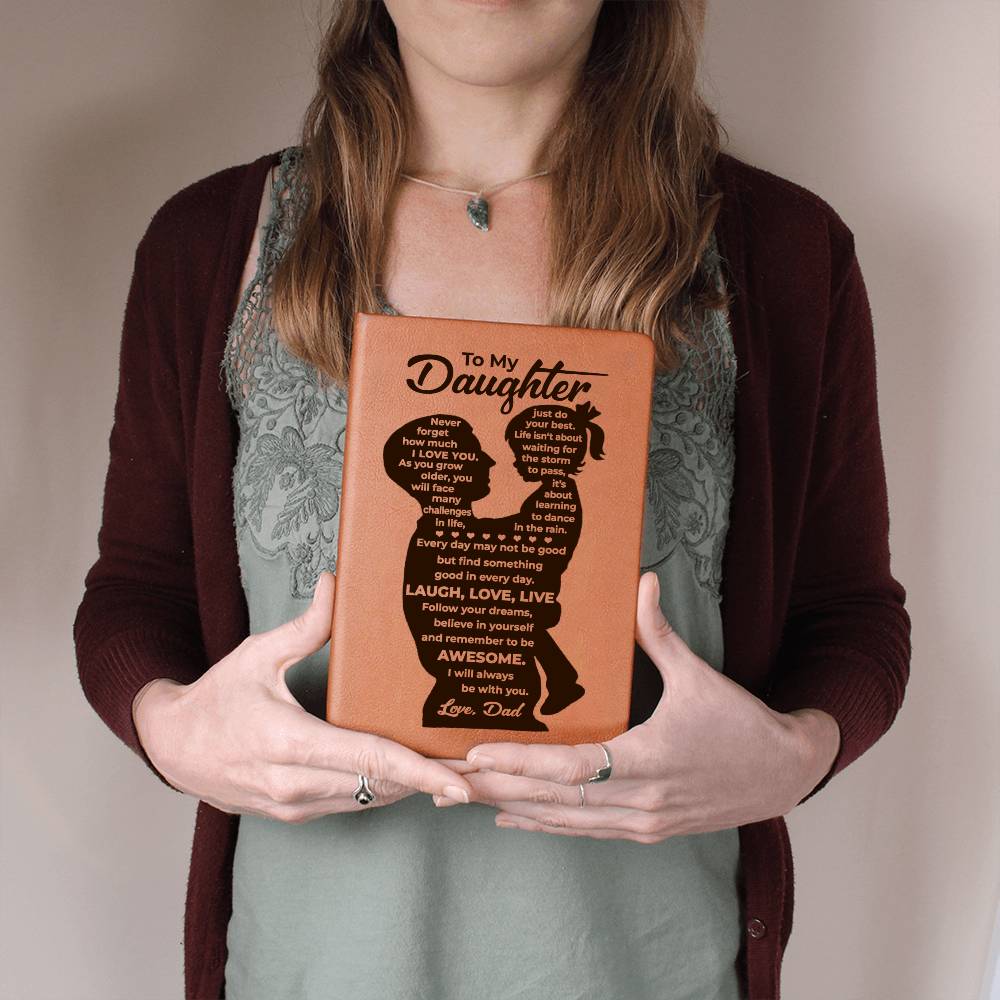 Daughter Laugh Love Live, Graphic Leather Journal, Perfect Gift Idea For Daughter From Dad