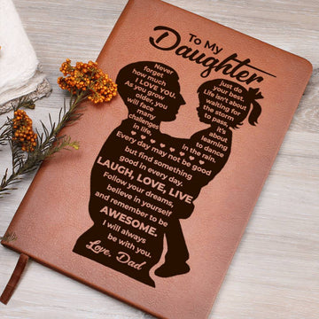 Daughter Laugh Love Live, Graphic Leather Journal, Perfect Gift Idea For Daughter From Dad