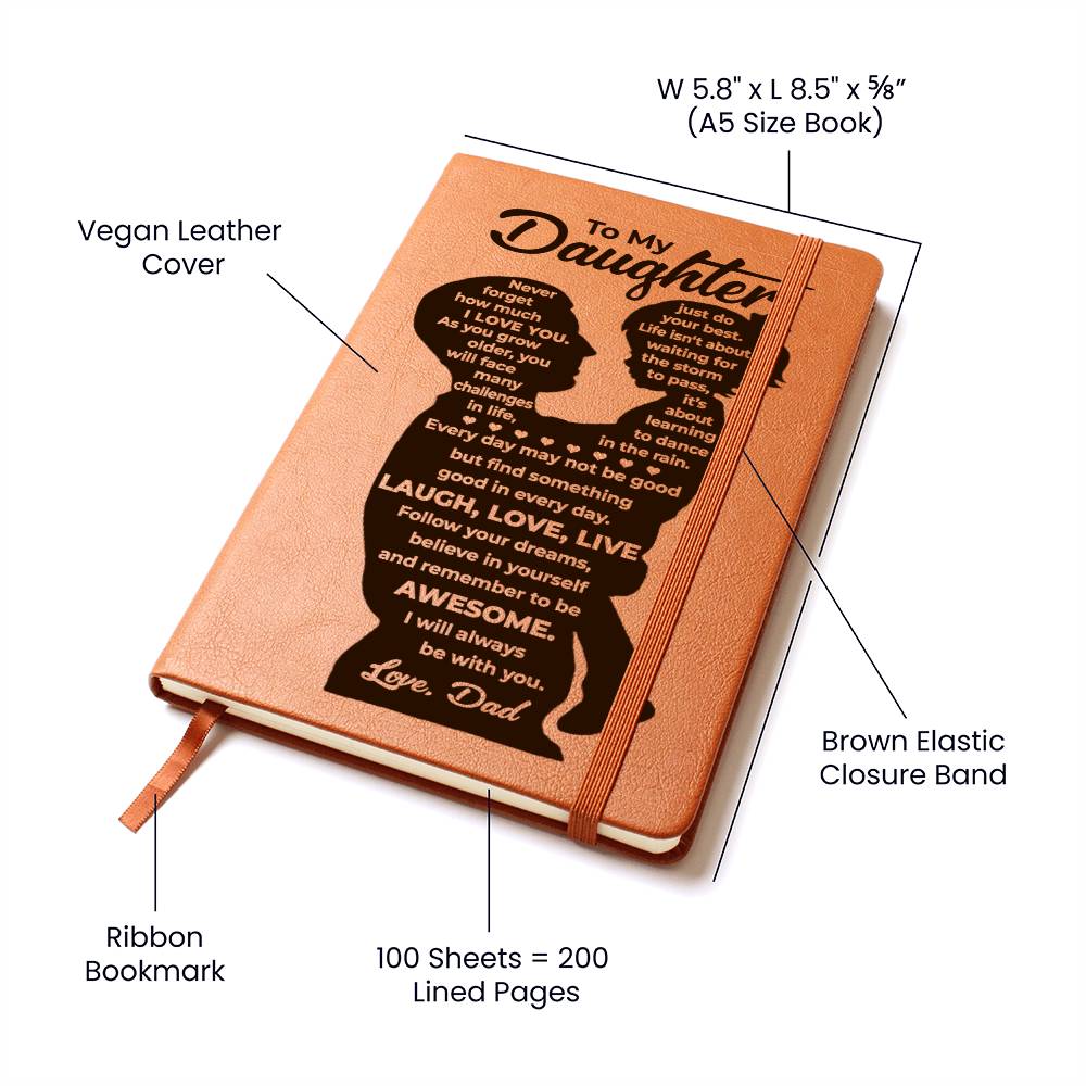 Daughter Laugh Love Live, Graphic Leather Journal, Perfect Gift Idea For Daughter From Dad