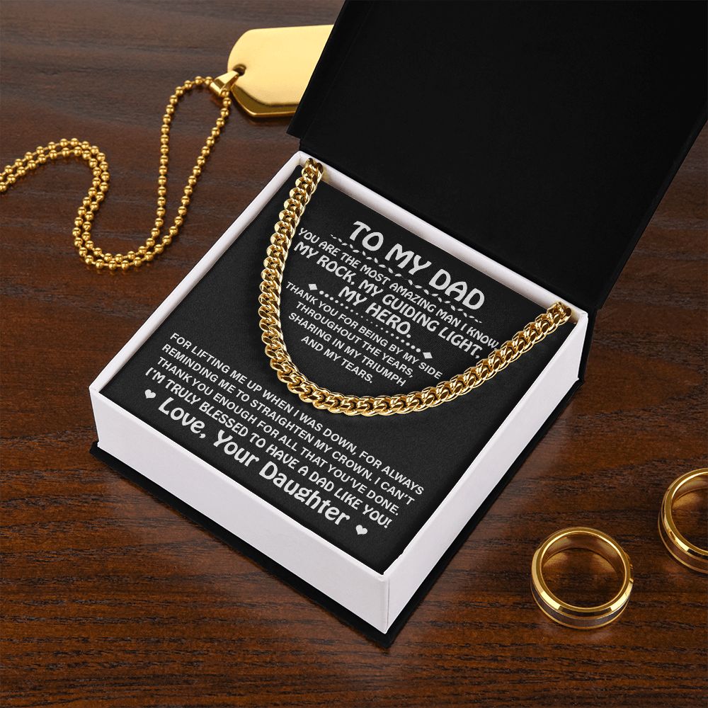 Dad My Guiding Light, Cuban Link Chain Necklace, Father's Day Gift For Dad