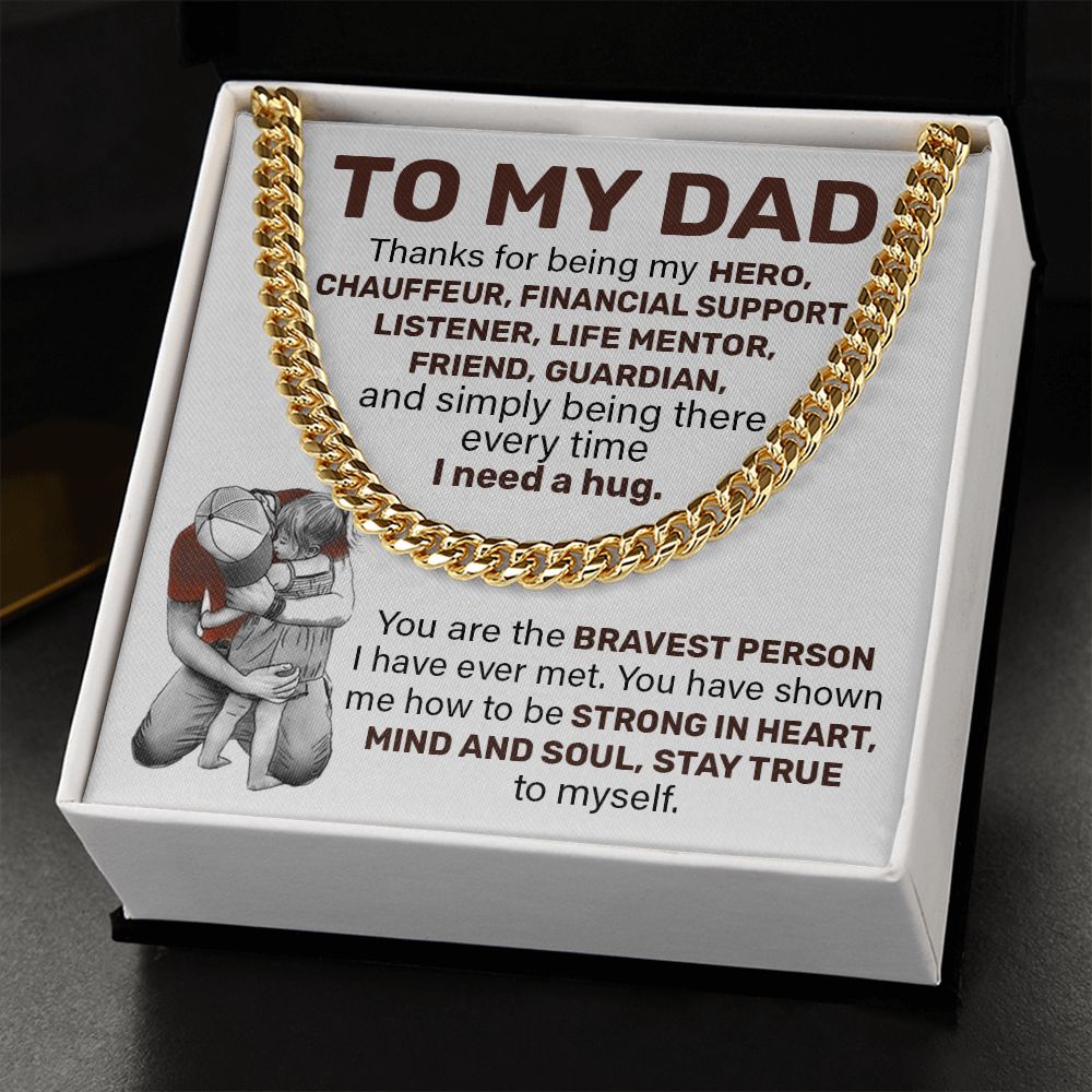 Dad Strong In Heart, Cuban Link Chain Necklace, Father's Day Gift For Dad