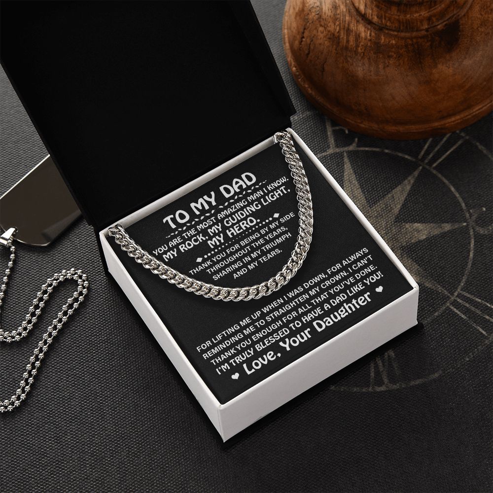 Dad My Guiding Light, Cuban Link Chain Necklace, Father's Day Gift For Dad
