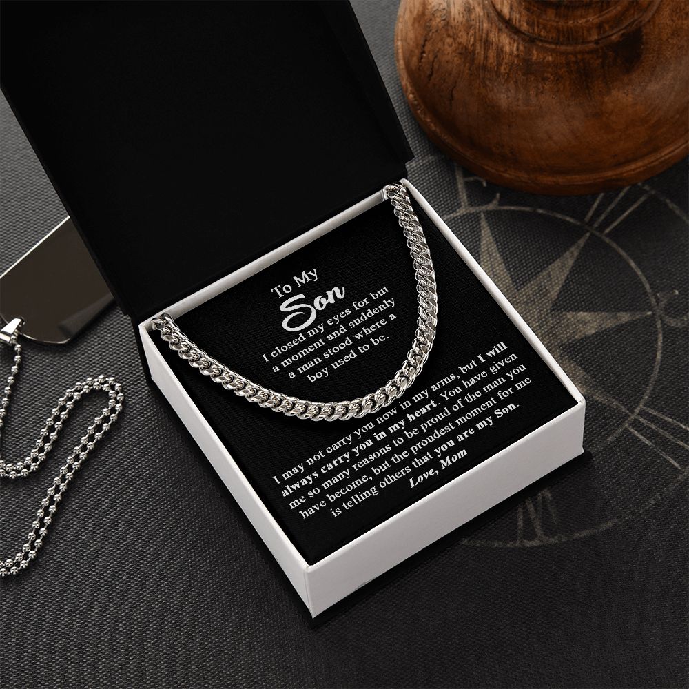To My Son Gift From Mom - Proudest Moment - Cuban Link Chain Necklace