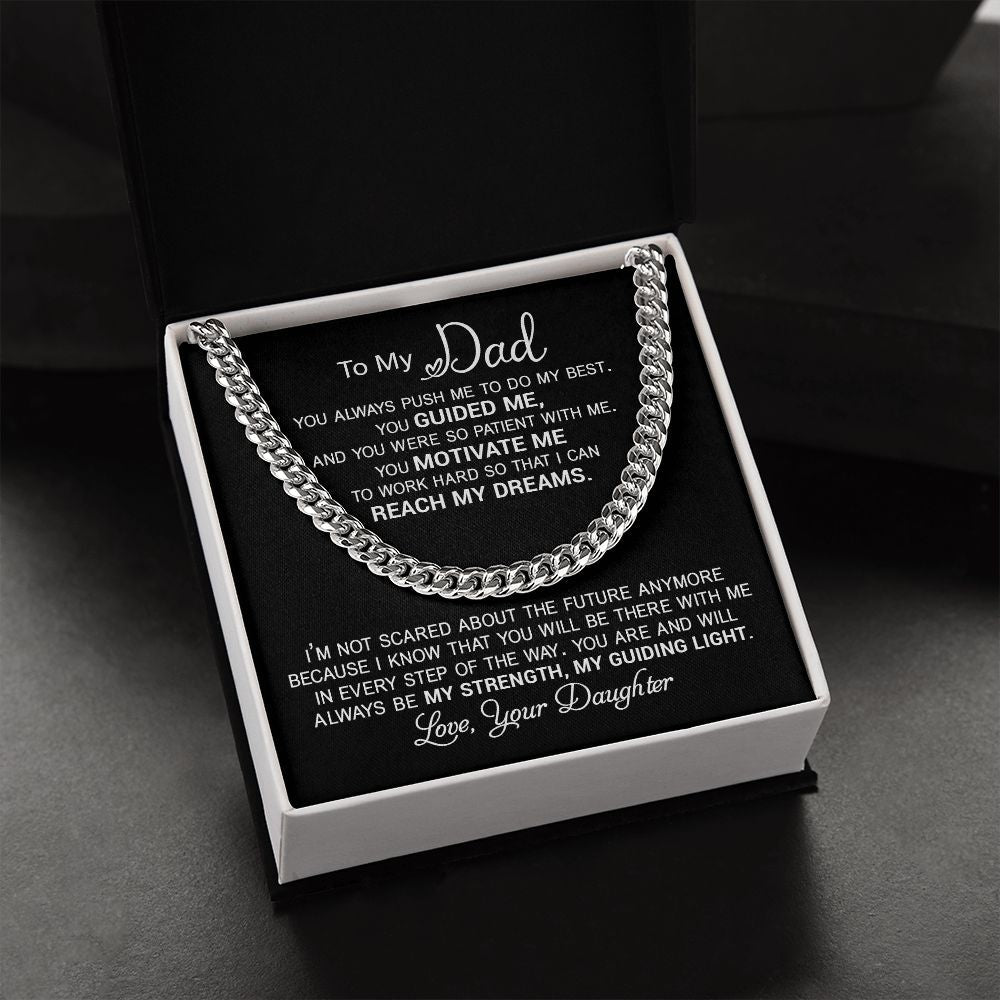 Dad Reach My Dreams ,Cuban Link Chain Necklace, Gift Idea For Dad From Daughter