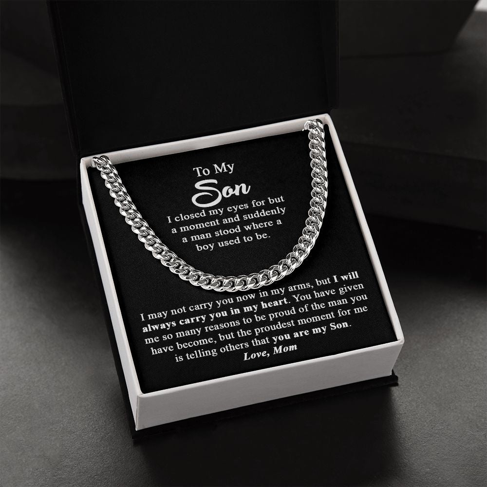 To My Son Gift From Mom - Proudest Moment - Cuban Link Chain Necklace