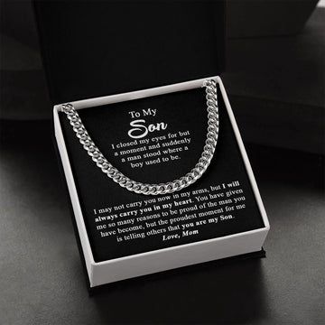 To My Son Gift From Mom - Proudest Moment - Cuban Link Chain Necklace