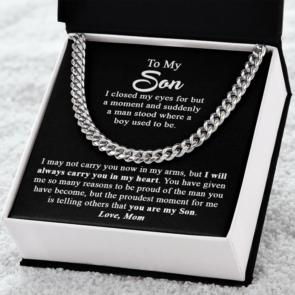 To My Son Gift From Mom - Proudest Moment - Cuban Link Chain Necklace