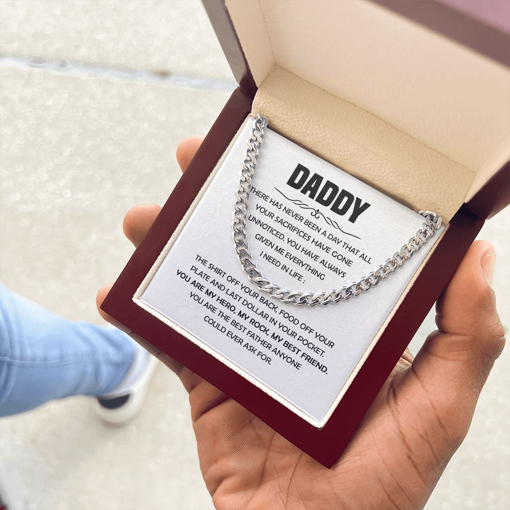 Daddy My Hero My Rock, Cuban Link Chain, Father's Day Gift For Dad
