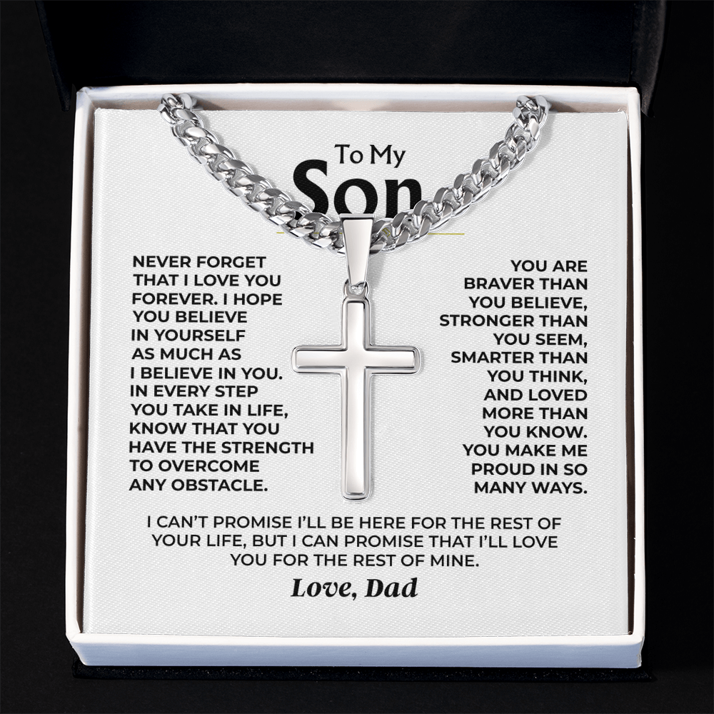 Son Make Me Proud - Artisan Cross on Cuban Link Chain - Best Gift for Son from Dad