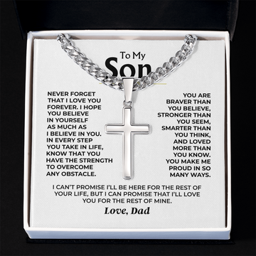 Son Make Me Proud - Artisan Cross on Cuban Link Chain - Best Gift for Son from Dad