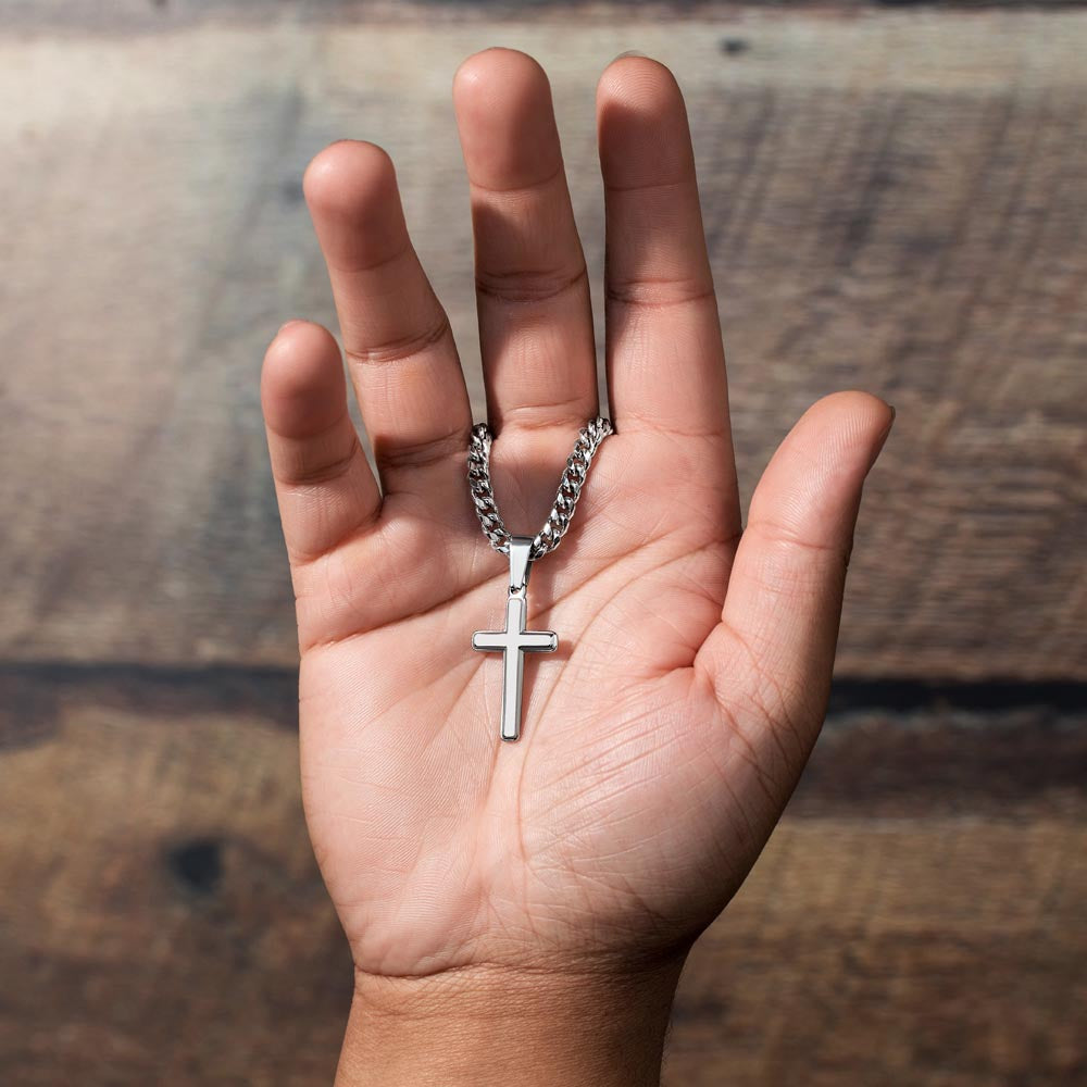 Son Make Me Proud - Artisan Cross on Cuban Link Chain - Best Gift for Son from Dad