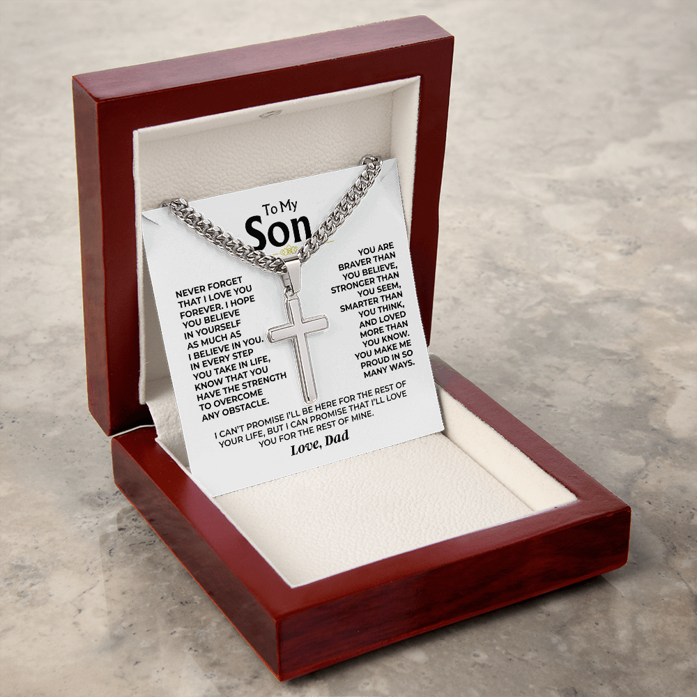 Son Make Me Proud - Artisan Cross on Cuban Link Chain - Best Gift for Son from Dad