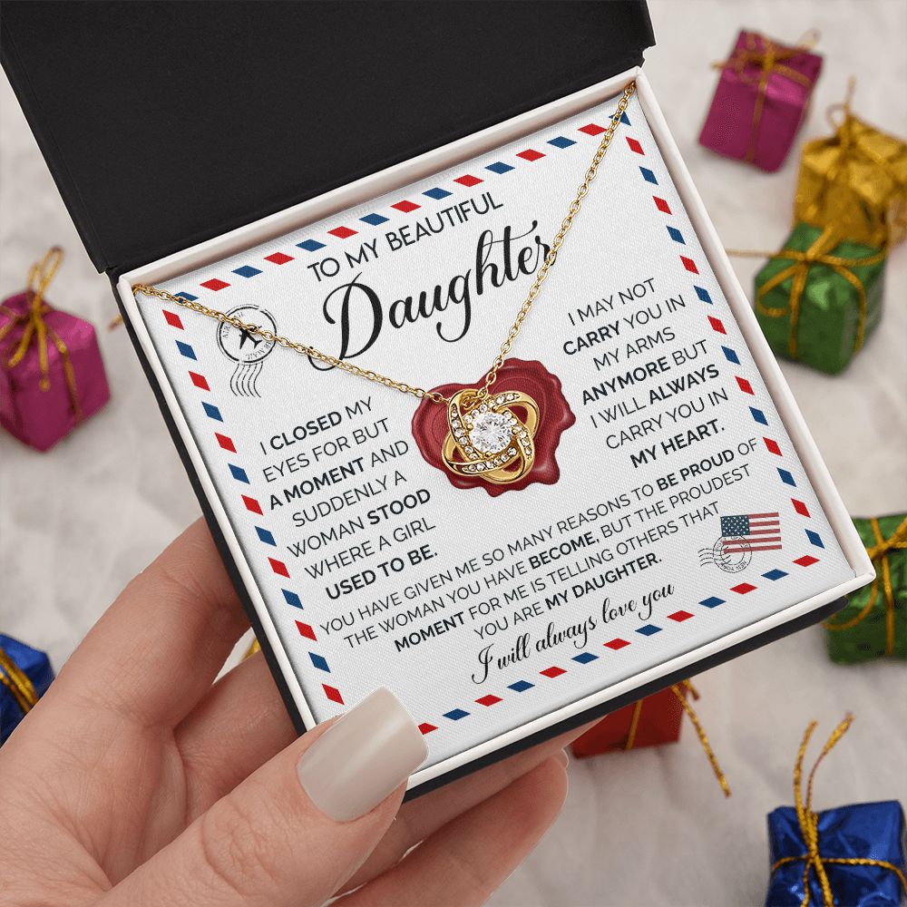 Daughter Closed My Eyes, Love Knot Necklace, Gift For Daughter From Parents