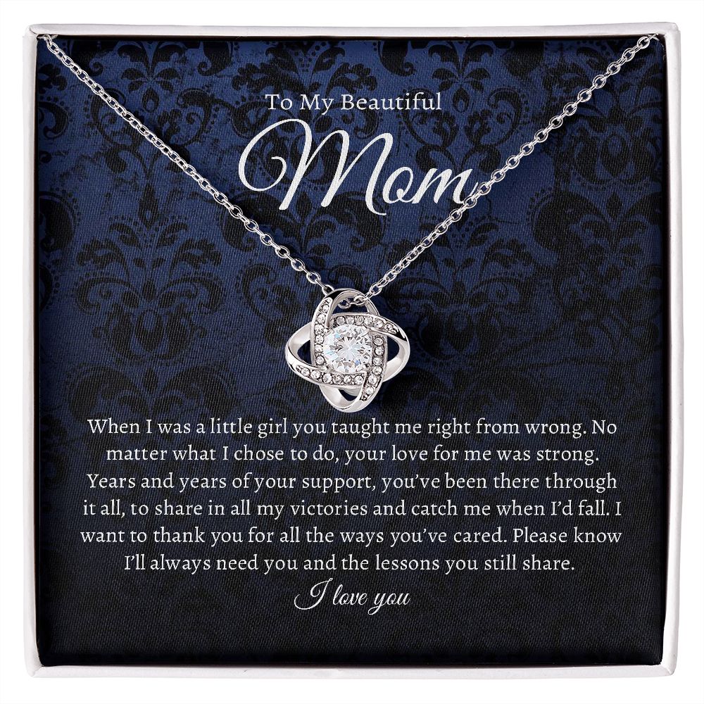 To My Beautiful Mom - Little Girl - Love Knot Necklace