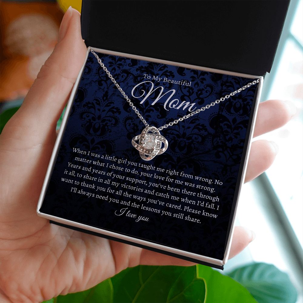 To My Beautiful Mom - Little Girl - Love Knot Necklace