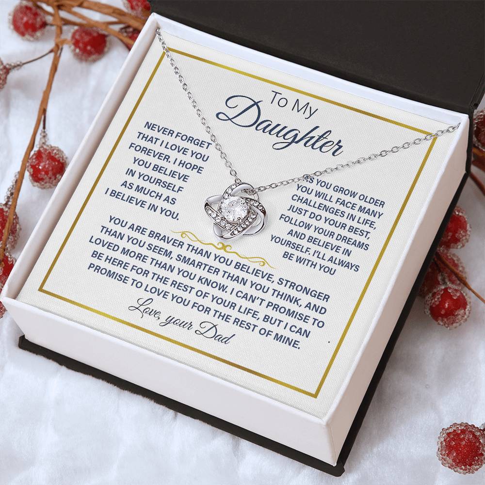 Daughter You Are Braver - Love Knot Necklace - Perfect Gift For Daughter