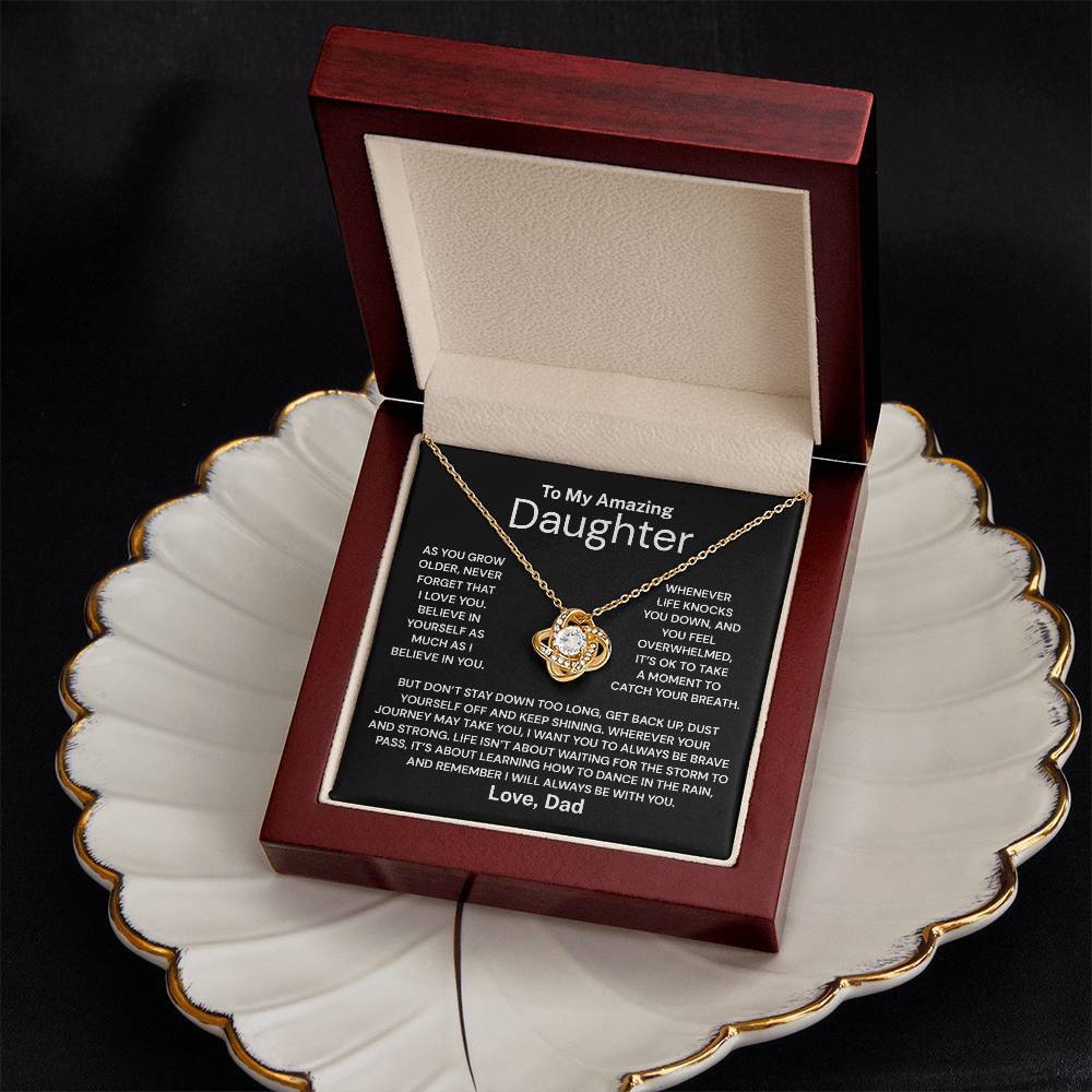 Amazing Daughter Keep Shining, Love Knot Necklace, Unique Gift For Daughter From Dad