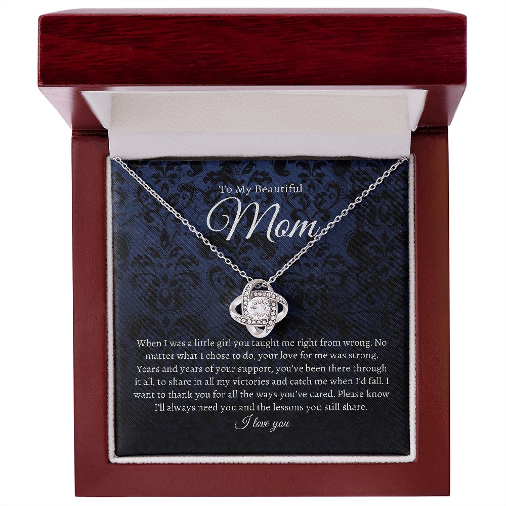 To My Beautiful Mom - Little Girl - Love Knot Necklace