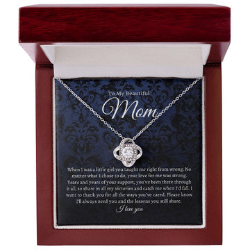 To My Beautiful Mom - Little Girl - Love Knot Necklace