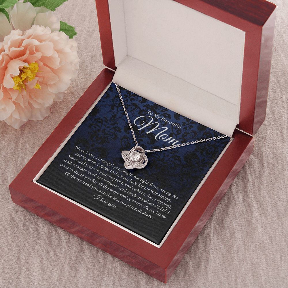 To My Beautiful Mom - Little Girl - Love Knot Necklace