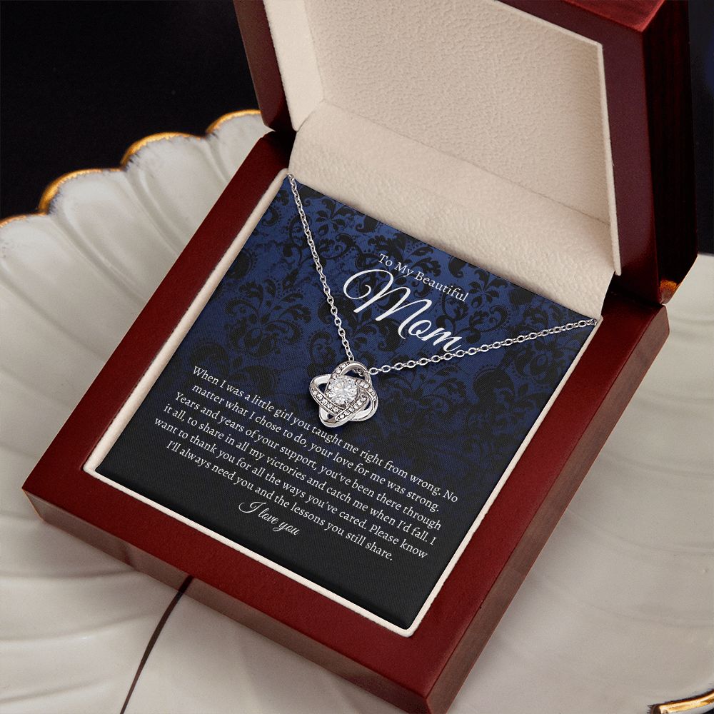 To My Beautiful Mom - Little Girl - Love Knot Necklace