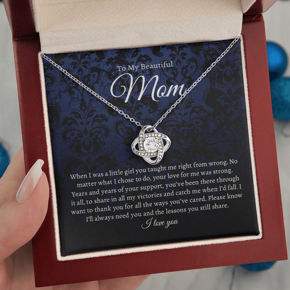 To My Beautiful Mom - Little Girl - Love Knot Necklace