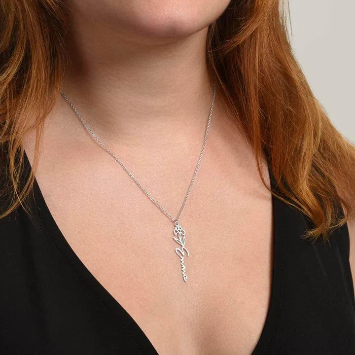 No Rain No Flowers - Birth Flower Name Necklace - Perfect Gift Idea