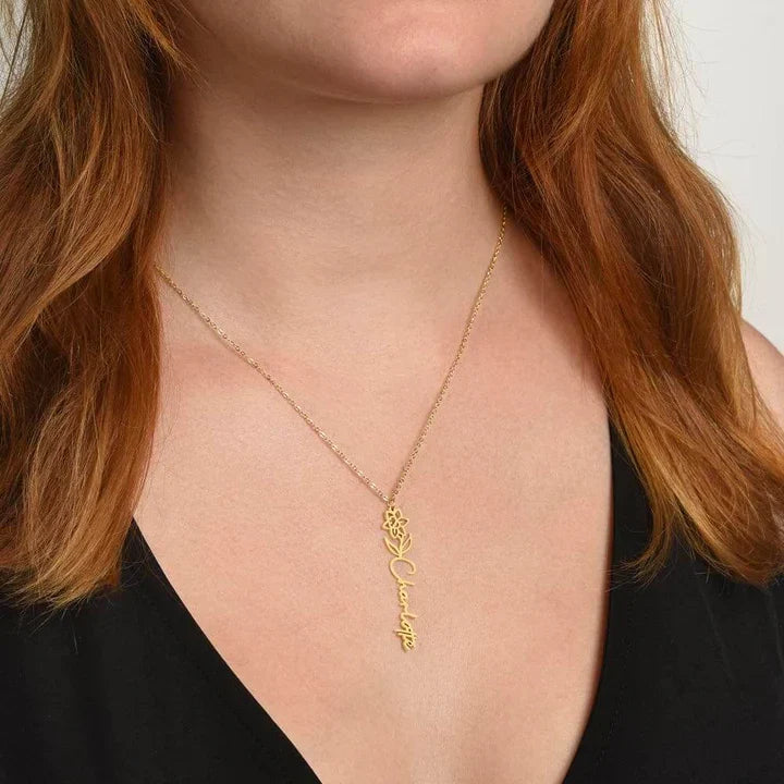 No Rain No Flowers - Birth Flower Name Necklace - Perfect Gift Idea