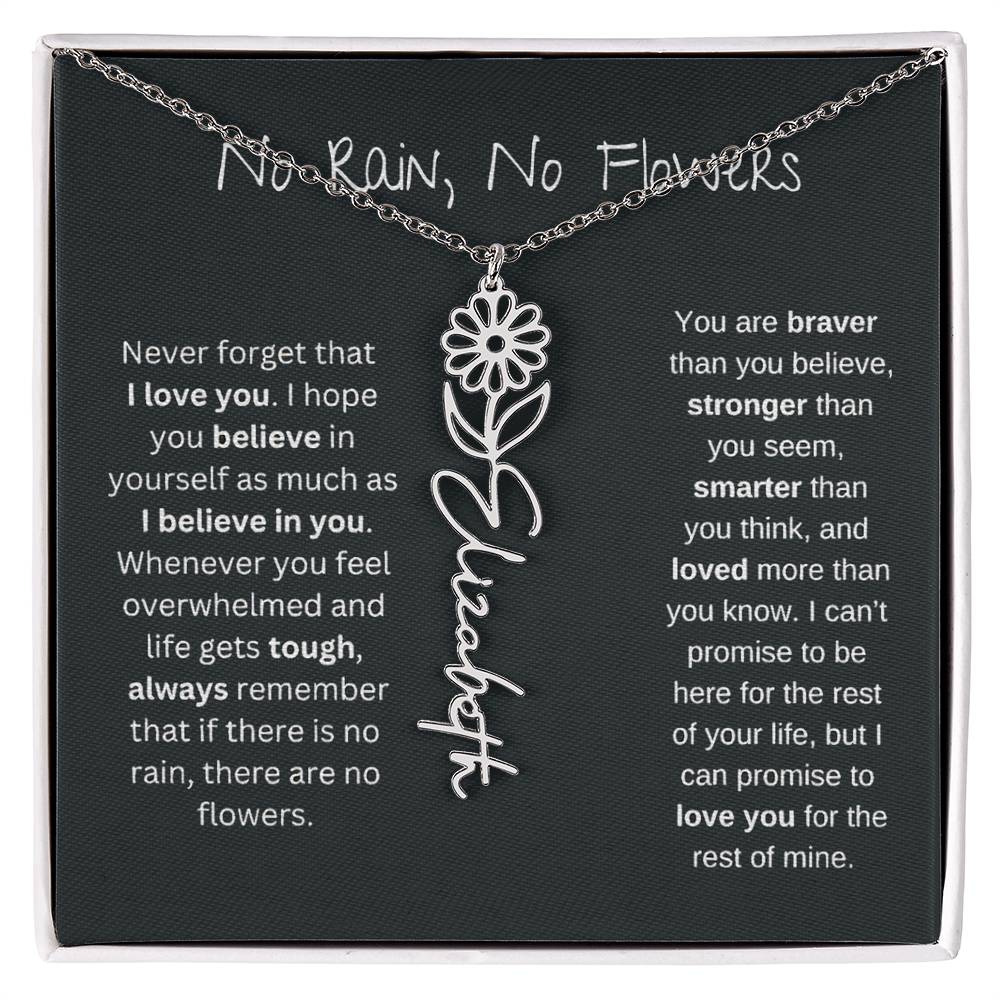 No Rain No Flowers - Birth Flower Name Necklace - Perfect Gift Idea