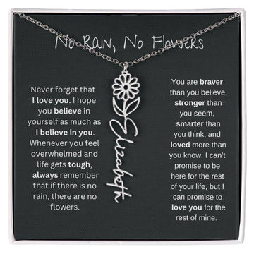 No Rain No Flowers - Birth Flower Name Necklace - Perfect Gift Idea