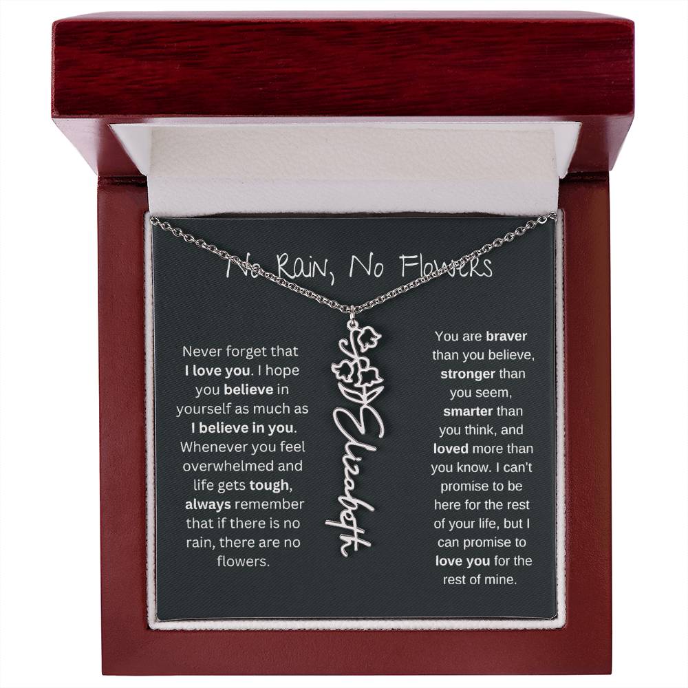 No Rain No Flowers - Birth Flower Name Necklace - Perfect Gift Idea