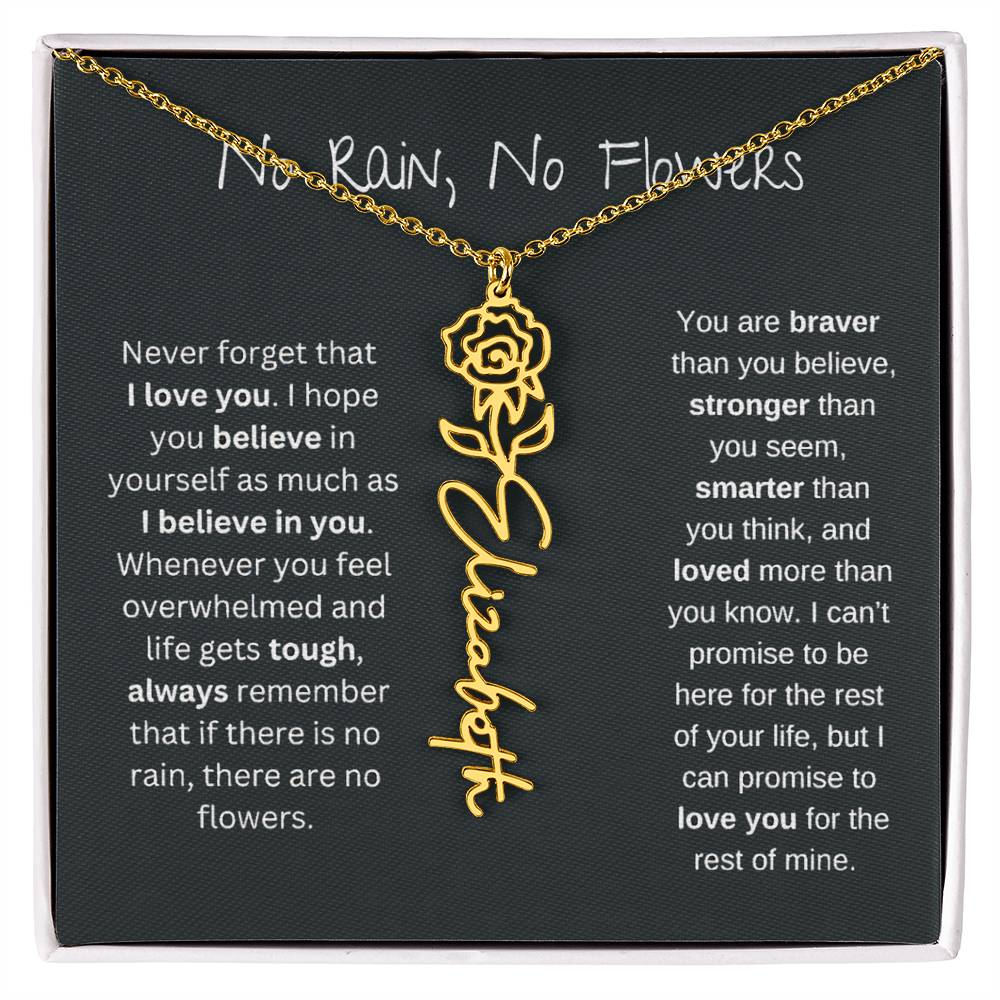No Rain No Flowers - Birth Flower Name Necklace - Perfect Gift Idea
