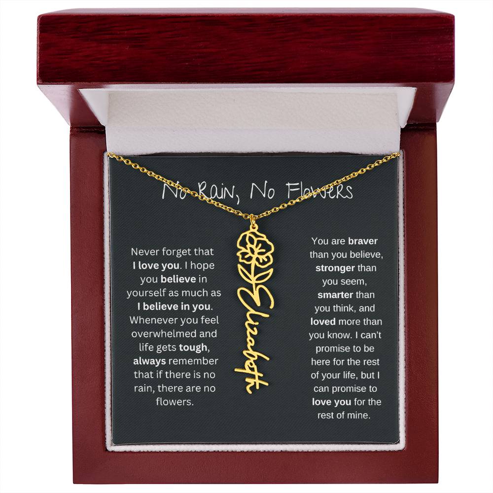 No Rain No Flowers - Birth Flower Name Necklace - Perfect Gift Idea