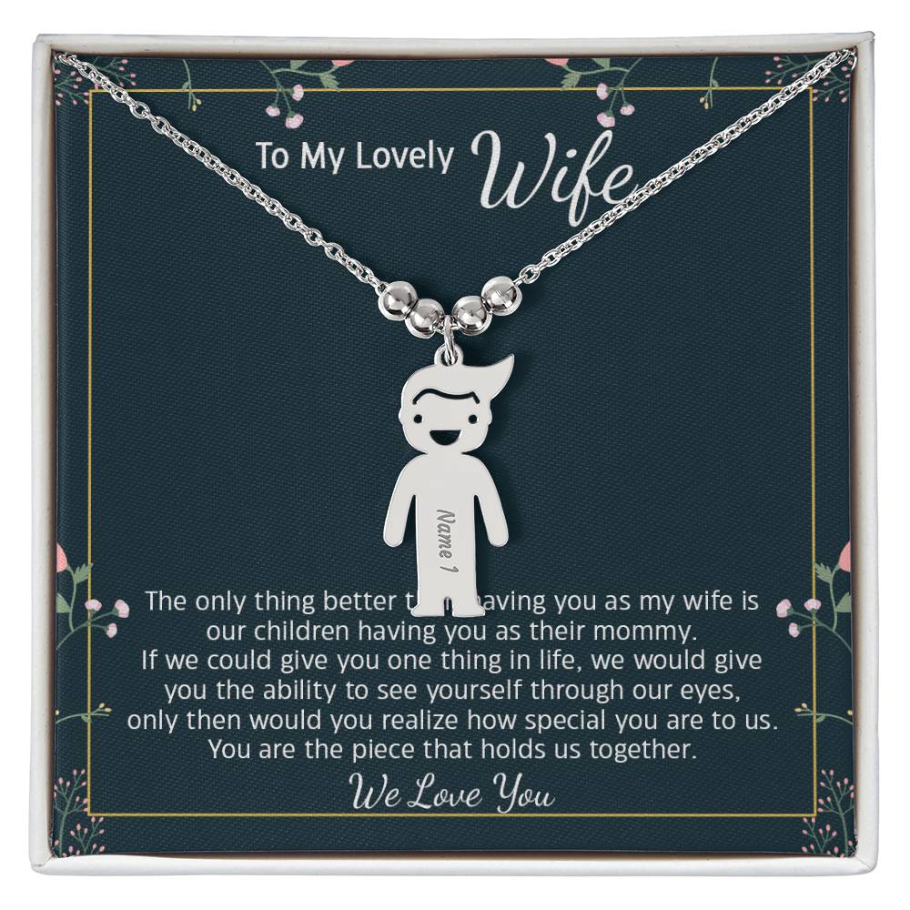 Wife We Love You, Engraved Kids Charm Necklace, Anniversary Gift For Your Wife