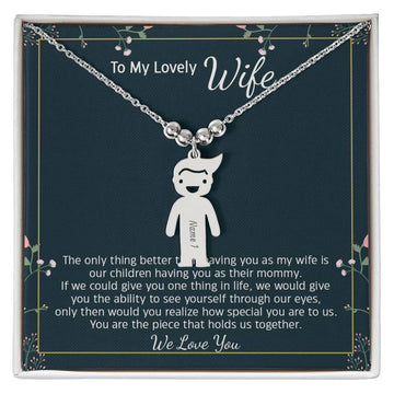 Wife We Love You, Engraved Kids Charm Necklace, Anniversary Gift For Your Wife