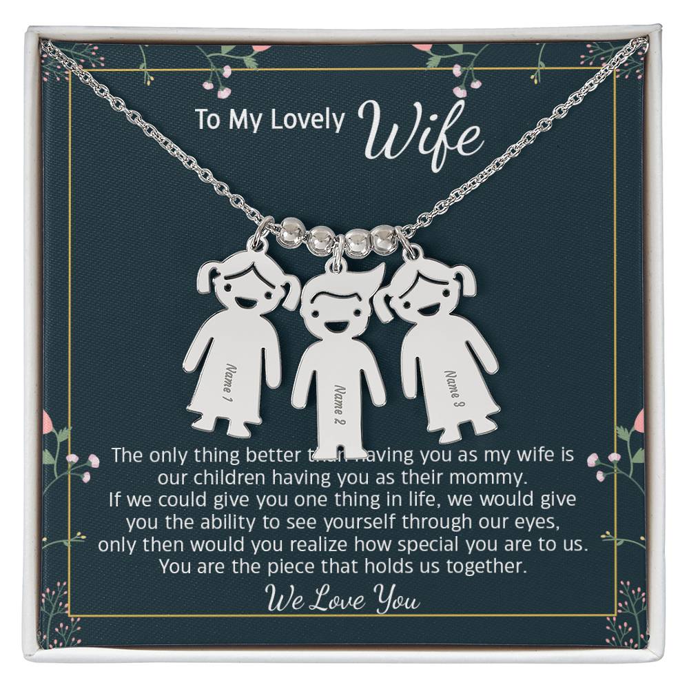 Wife We Love You, Engraved Kids Charm Necklace, Anniversary Gift For Your Wife