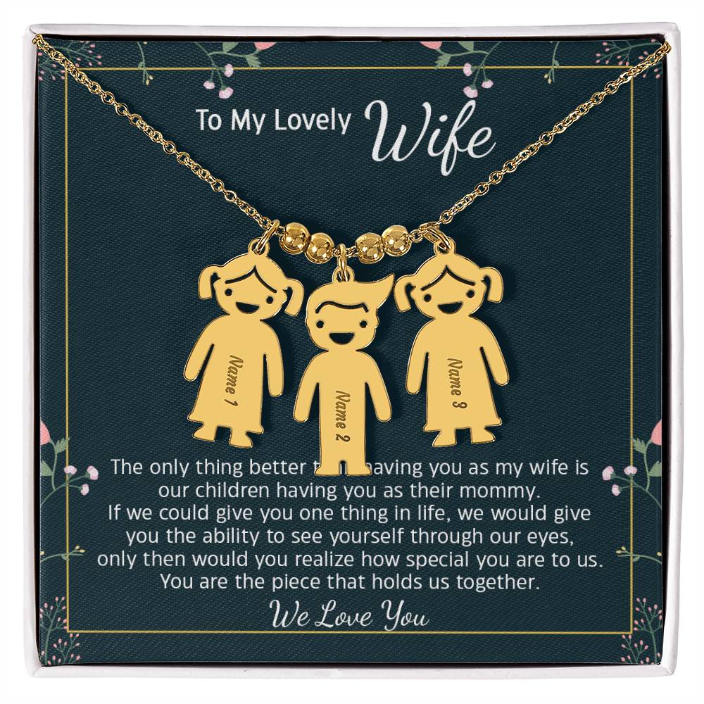 Wife We Love You, Engraved Kids Charm Necklace, Anniversary Gift For Your Wife