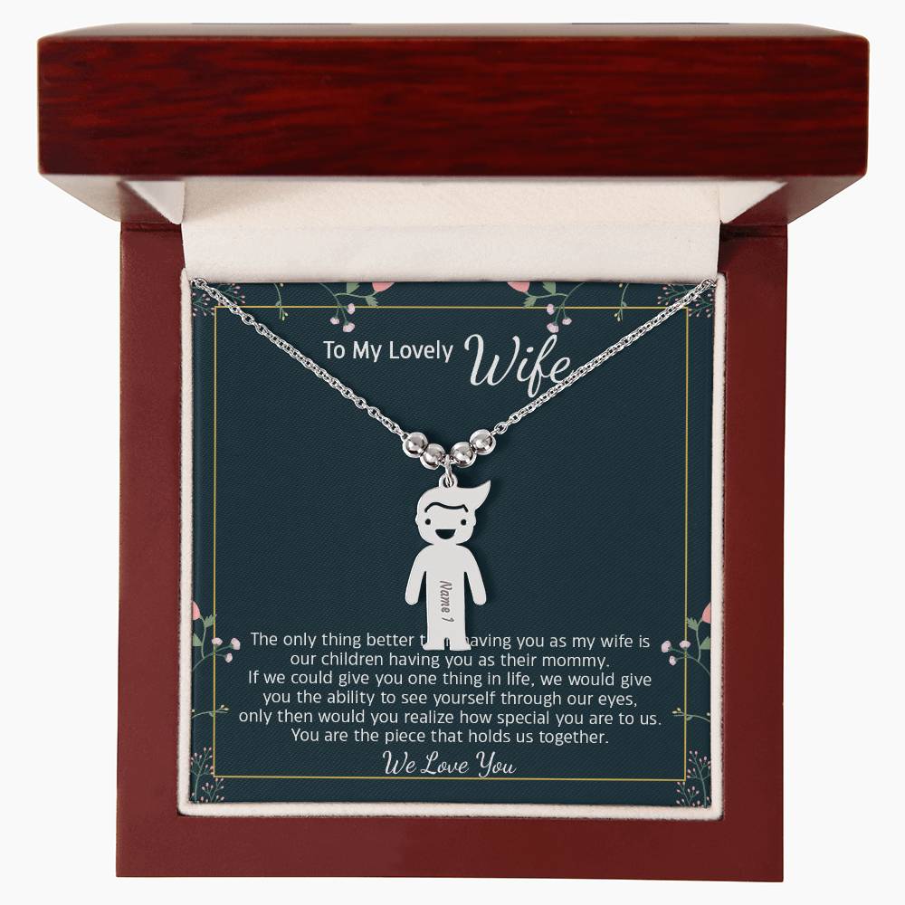Wife We Love You, Engraved Kids Charm Necklace, Anniversary Gift For Your Wife