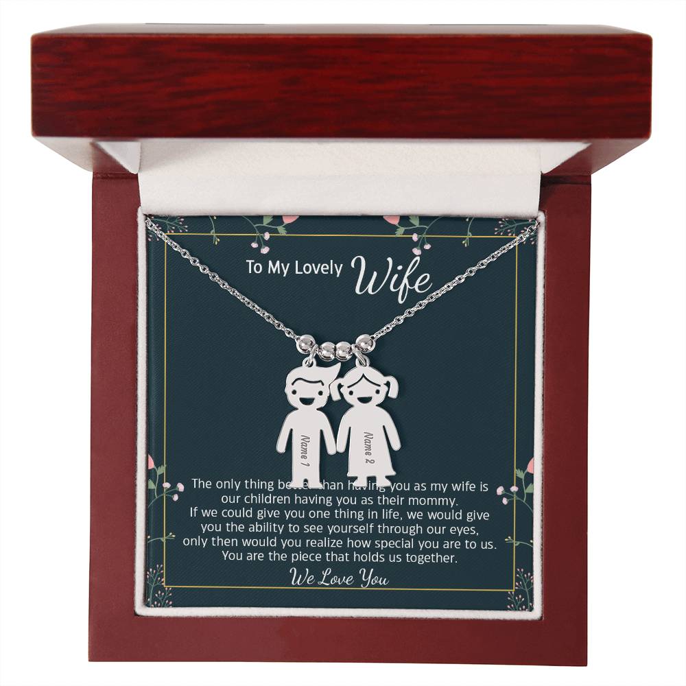 Wife We Love You, Engraved Kids Charm Necklace, Anniversary Gift For Your Wife