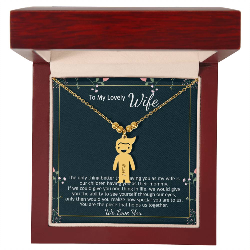 Wife We Love You, Engraved Kids Charm Necklace, Anniversary Gift For Your Wife