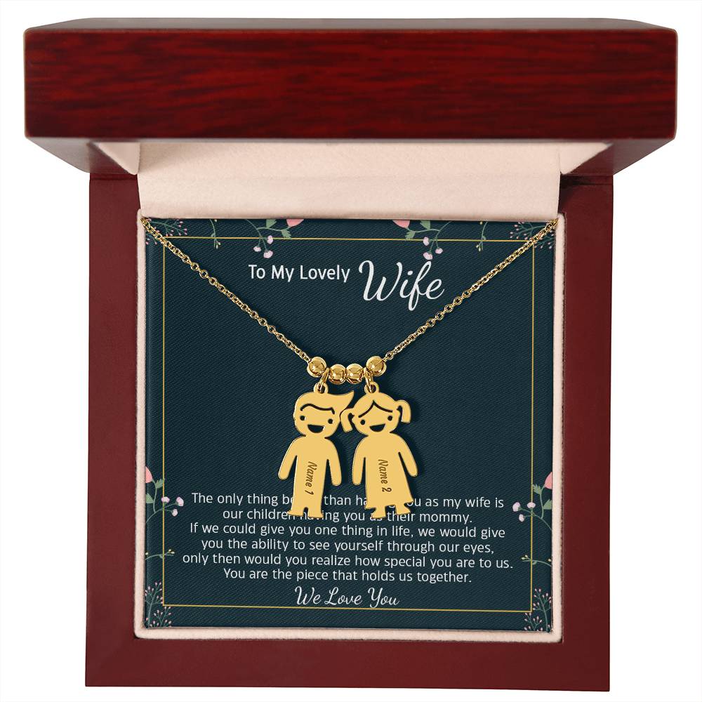 Wife We Love You, Engraved Kids Charm Necklace, Anniversary Gift For Your Wife