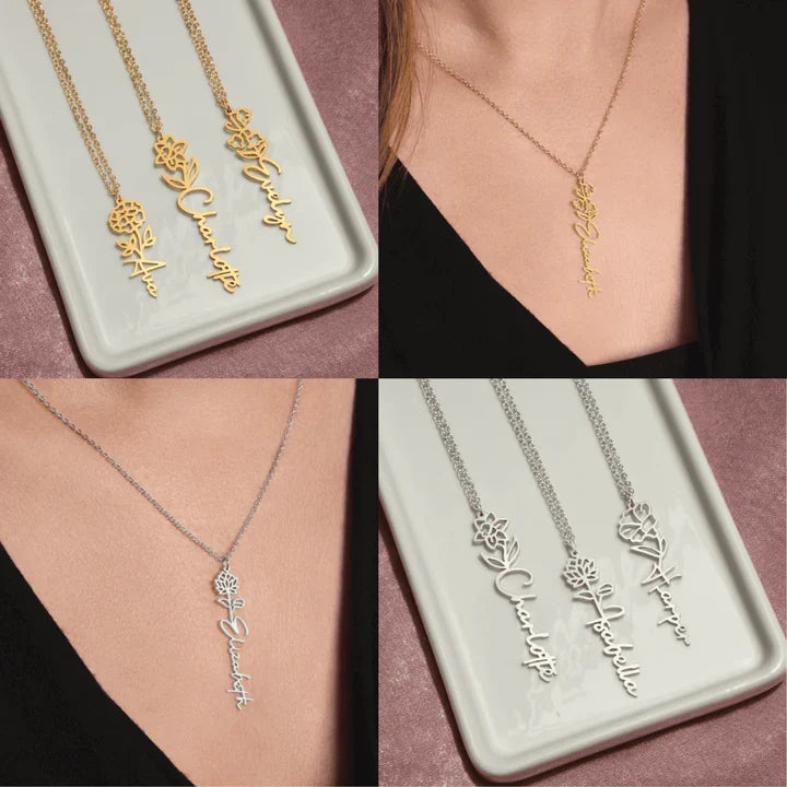 No Rain No Flowers - Birth Flower Name Necklace - Perfect Gift Idea